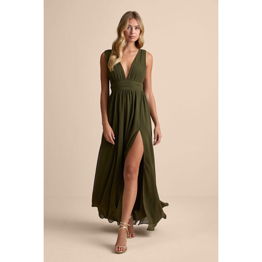 Lulus Heavenly Hues Olive Maxi Dress Green - Size XS